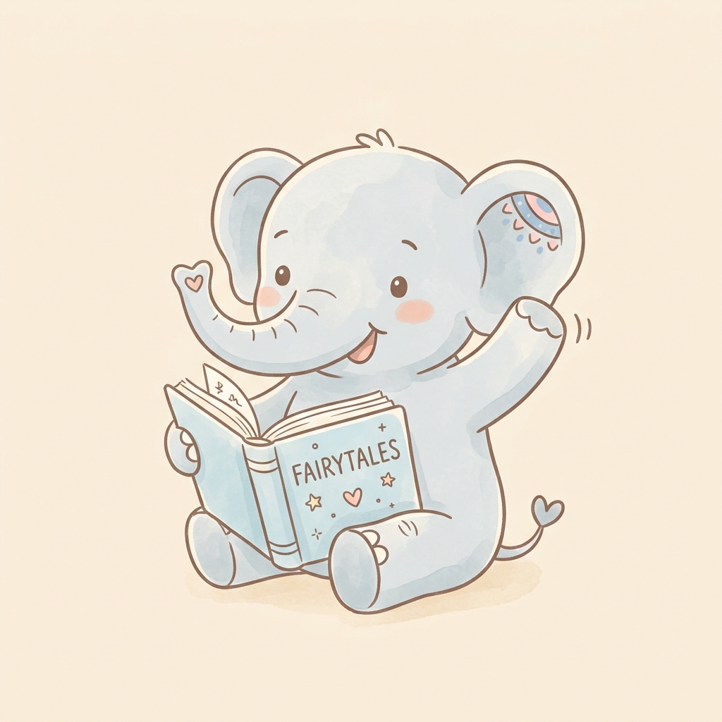 Cute elephant reading